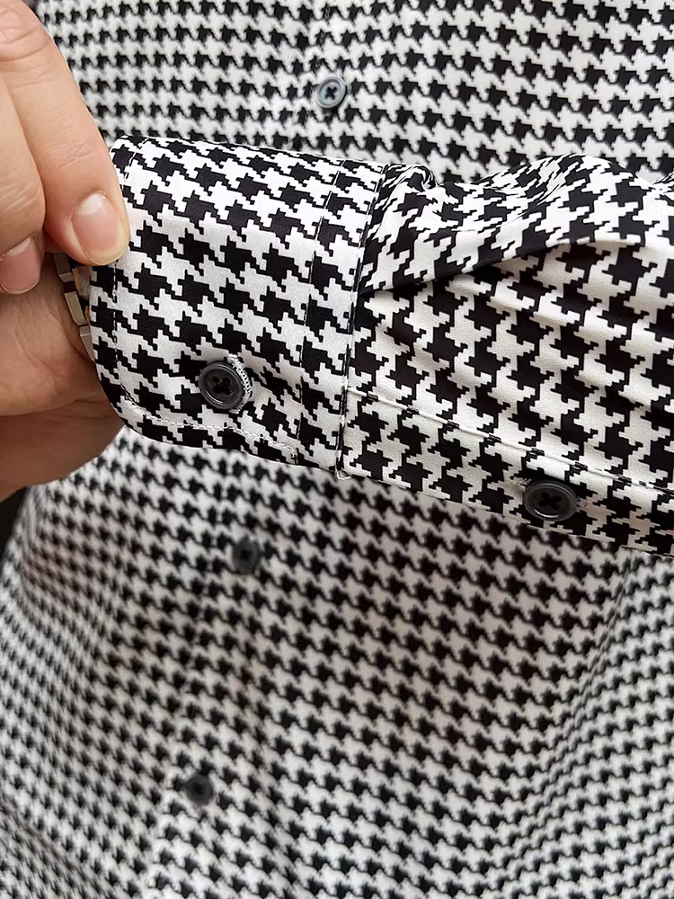 Áo sơ mi nam cổ V họa tiết răng cưa kiểu Pháp, tay dài, thời trang xuân 2025, cao cấp, lịch sự, phong cách doanh nhân.