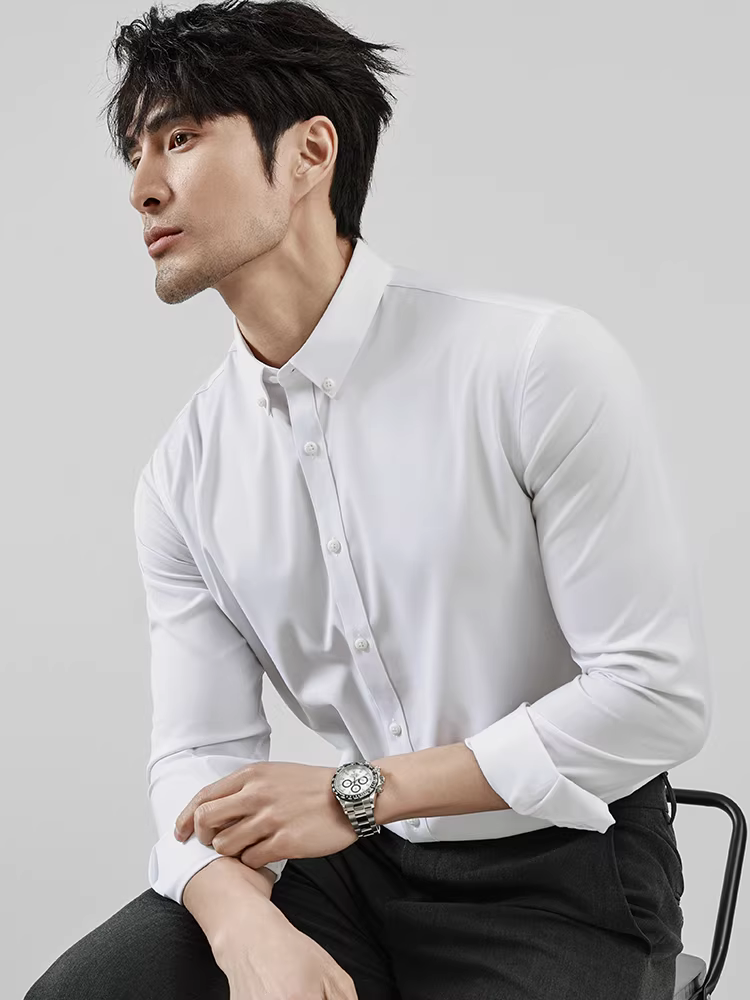 Áo sơ mi chất liệu sợi tre dành cho nam, tay dài, trang phục công sở cao cấp, đa năng, trưởng thành, ổn định, phong cách trưởng thành nhẹ nhàng, áo lót lông cừu