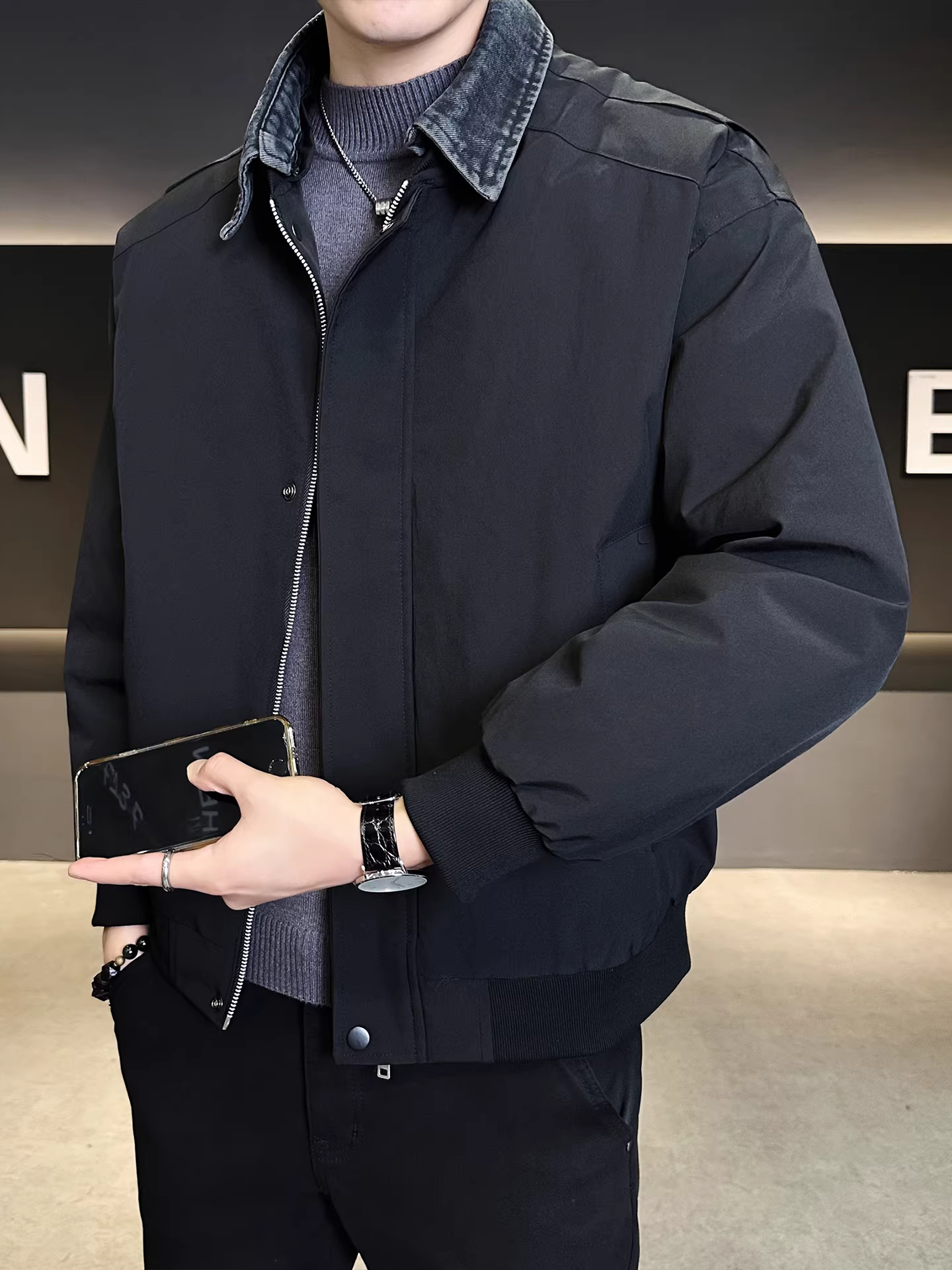 Áo khoác denim có thể tháo rời dành cho nam, kiểu mới mùa đông 2025, dáng rộng, đa năng, nhẹ, ấm áp, thích hợp làm áo khoác công sở