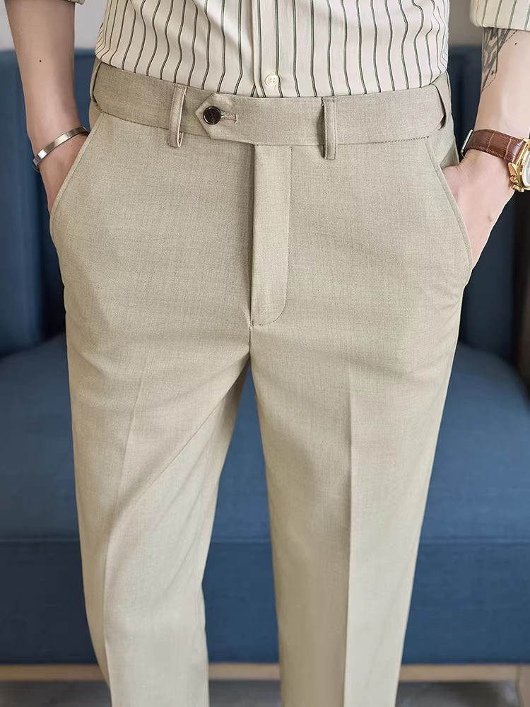 Quần âu nam lưng thun, thích hợp cho mọi mùa, chất liệu len pha cao cấp kiểu Ý, quần công sở lịch sự dễ chăm sóc.