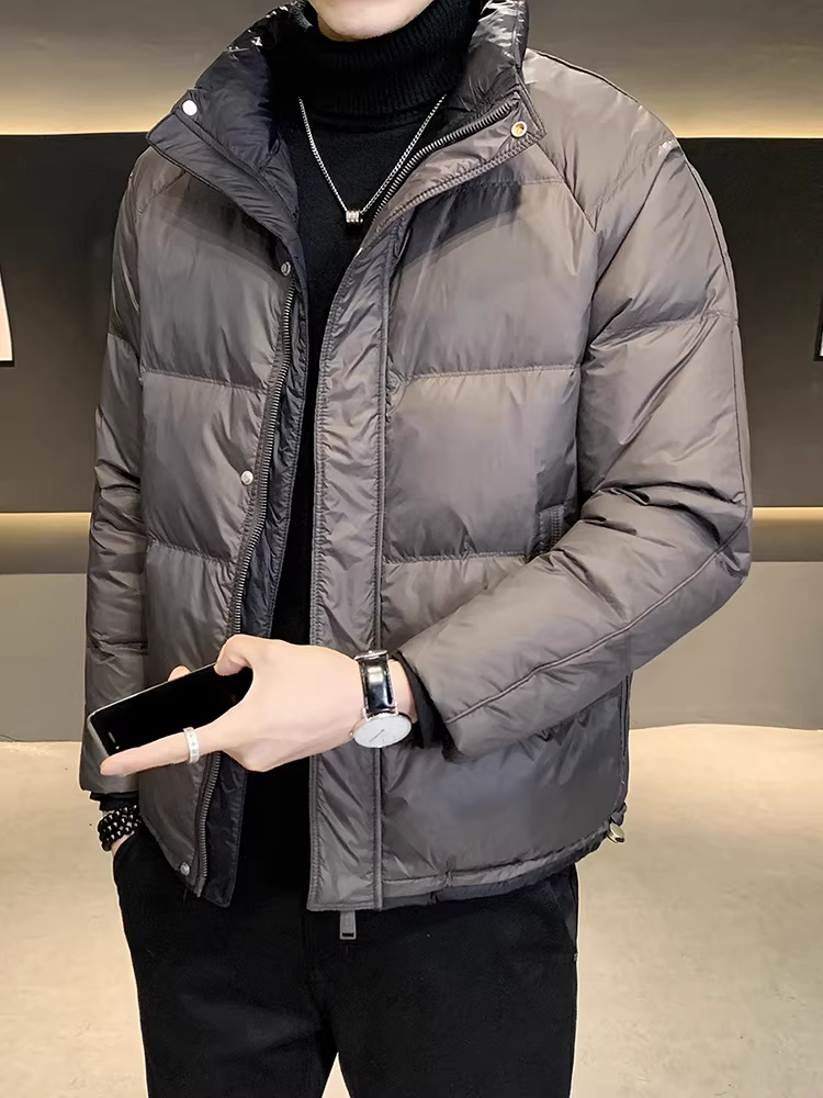 Áo khoác phao dày cổ đứng phối màu dành cho nam, giữ ấm mùa đông, kiểu dáng mới 2025, thương hiệu thời trang cao cấp, kiểu dáng ngắn sành điệu.