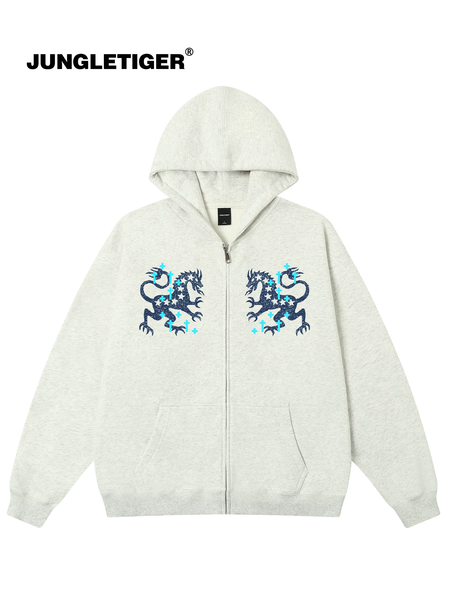 Jungle Tiger & Illustrator Collaboration Dragon Horse Spirit Áo hoodie nam xu hướng quốc gia Áo khoác cardigan dày năm hoàng đạo