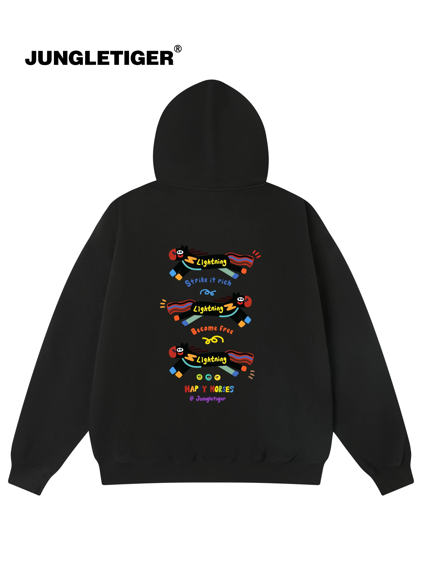 Jungle Tiger & Illustrator Collaboration Năm 2026 Áo có mũ trùm đầu năm con ngựa Unisex Happy Pony Graffiti Áo khoác cardigan