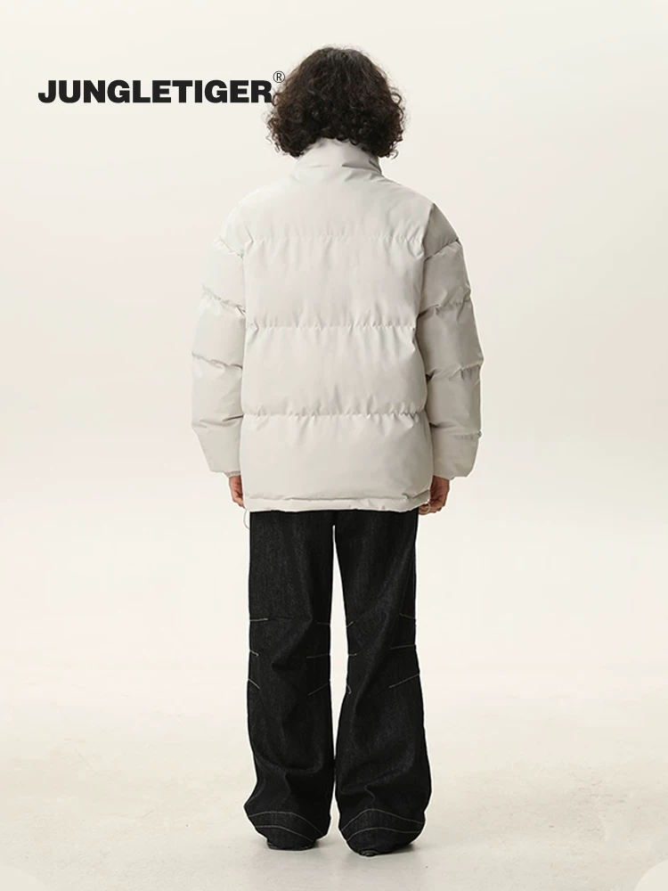 Áo khoác cotton cổ đứng phong cách Mỹ, thương hiệu Jungle Tiger, unisex, mùa đông 2025, áo khoác cotton dày giữ ấm cho cặp đôi