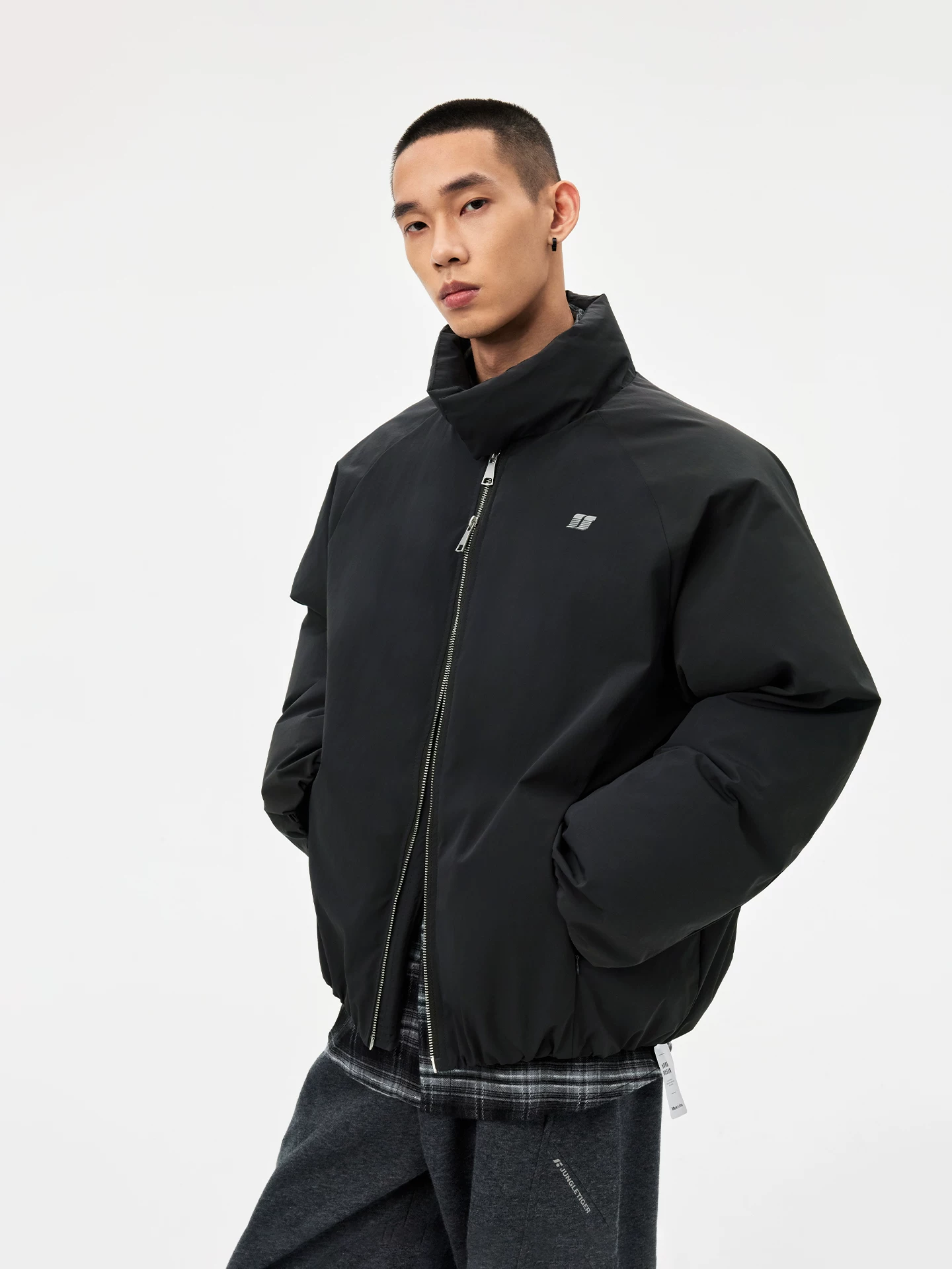 Áo khoác cotton cổ đứng kiểu retro Jungle Tiger dành cho nam, quần áo cotton dày dặn và ấm áp cho mùa đông, áo khoác phao dáng rộng thoải mái cho nữ.