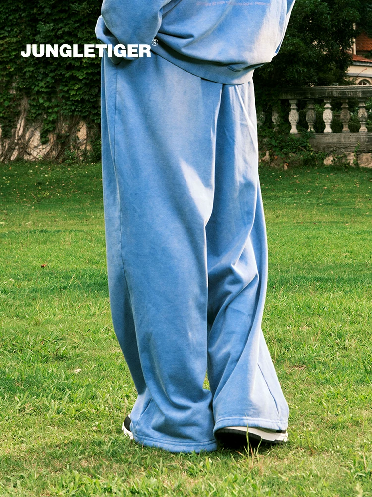 Quần jogger in logo hổ nhỏ, chất liệu dệt kim, kiểu vintage, đã qua xử lý làm cũ, dáng suông, dài, dành cho nam và nữ