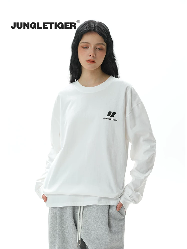 Áo thun dài tay LOGO cotton dày Jungle Tiger dành cho nam và nữ, lớp trong cổ tròn cơ bản cho mùa xuân và mùa thu.