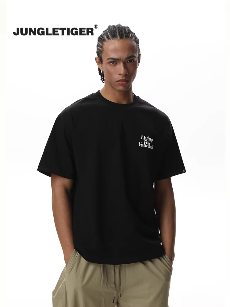 Áo thun nam phong cách Mỹ Jungle Tiger, chất liệu cotton dày dặn, màu xám, tay ngắn, dáng rộng, kiểu cặp đôi, mùa hè.