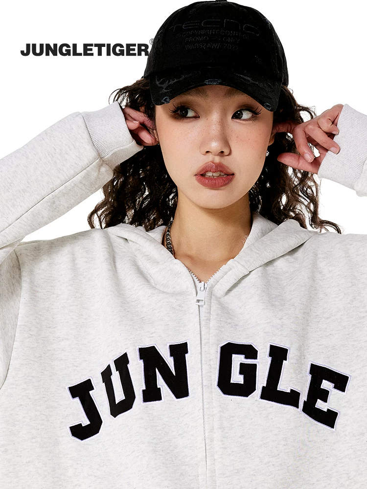 Áo hoodie có khóa kéo thêu phong cách Mỹ, họa tiết hổ rừng, dành cho nam, áo khoác mùa đông kiểu retro thời thượng, dáng rộng, chất liệu dày 330g dành cho nữ