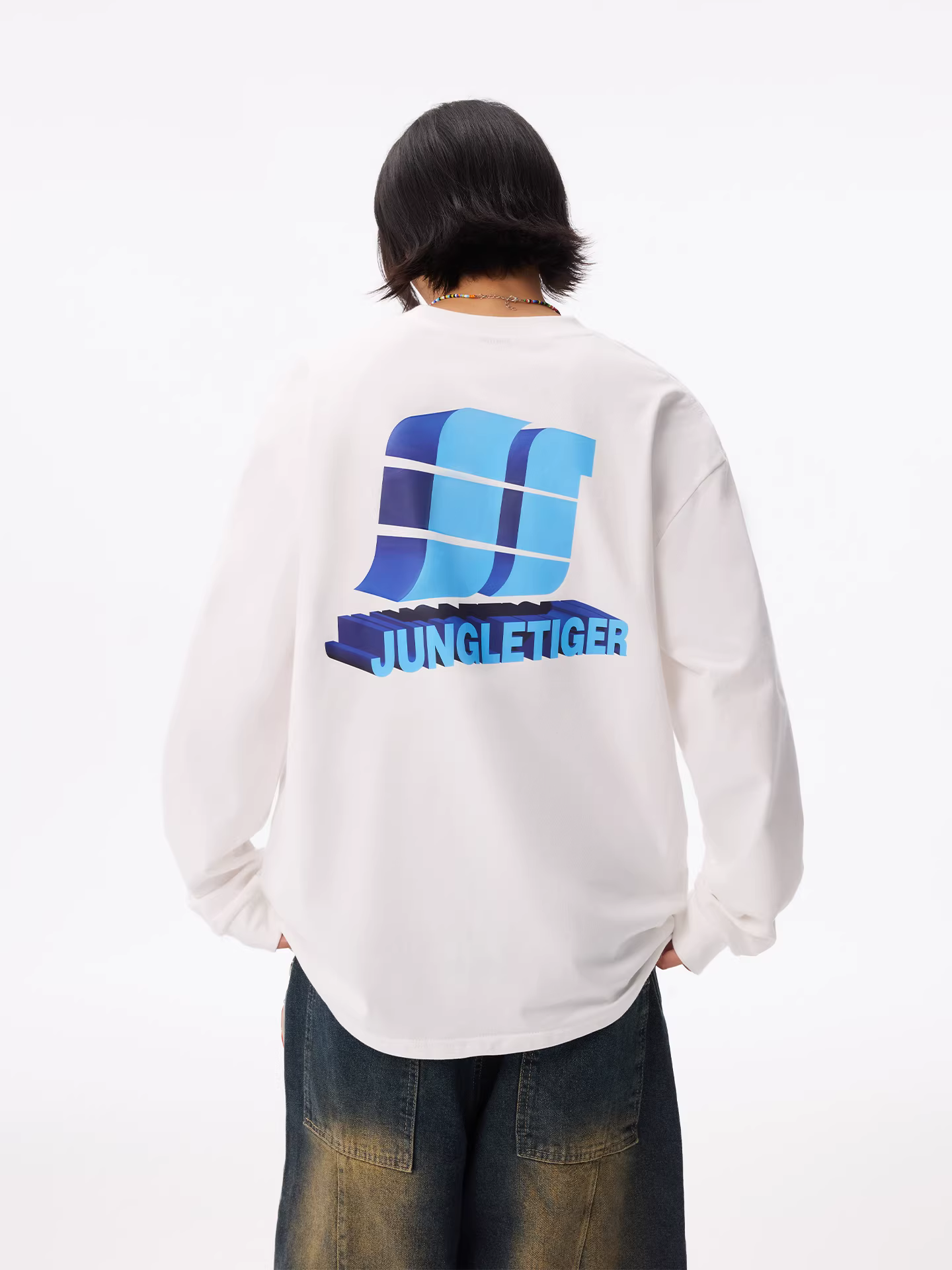 Áo thun dài tay in logo Jungle Tiger 3D stereo, áo thun cotton nguyên chất dáng rộng unisex mùa hè