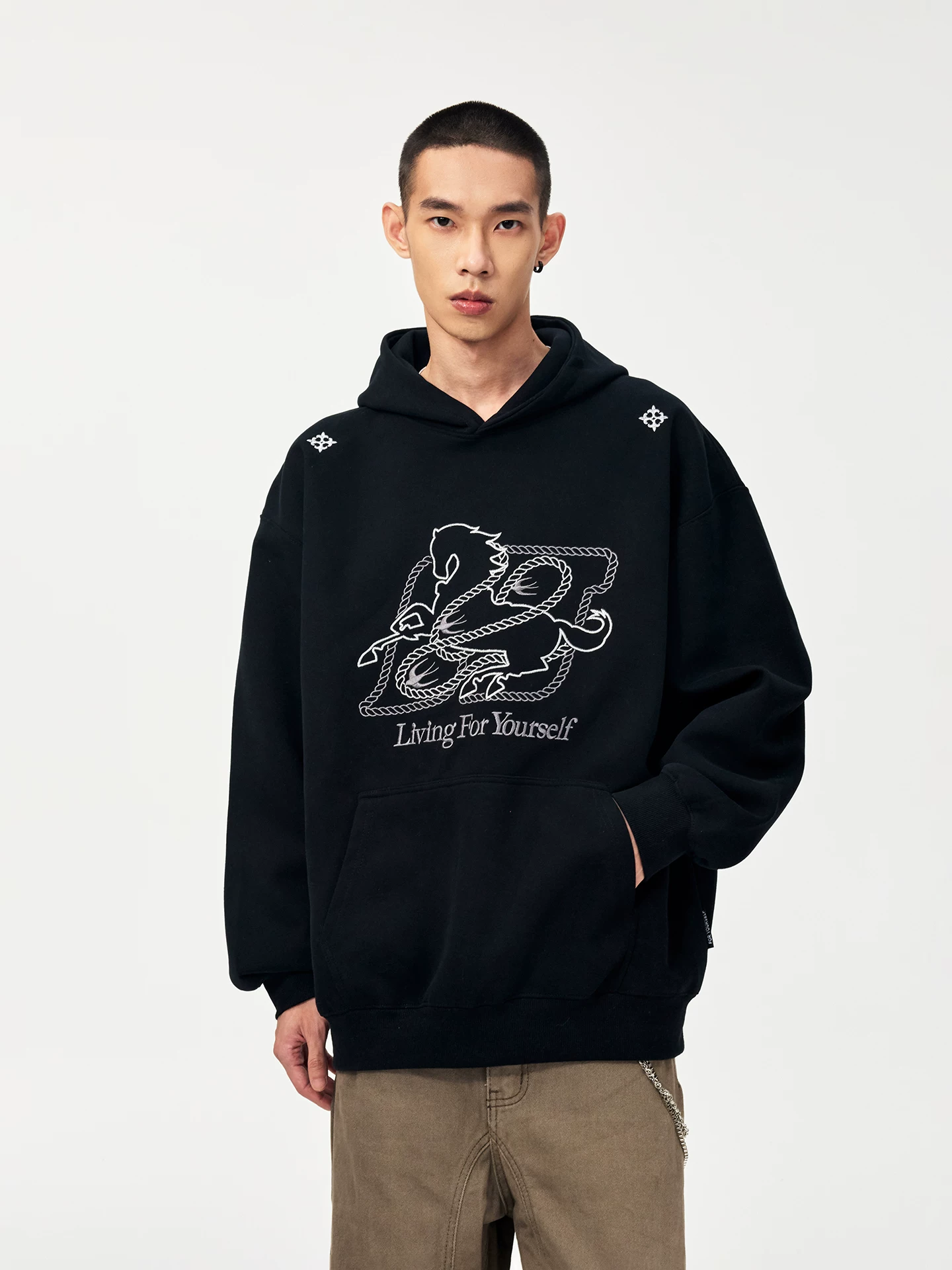 Jungle Tiger 2026 Áo thun có mũ thêu ngựa năm mới Unisex Phong cách Trung Quốc mới Xu hướng quốc gia Năm con ngựa Áo thun chui đầu