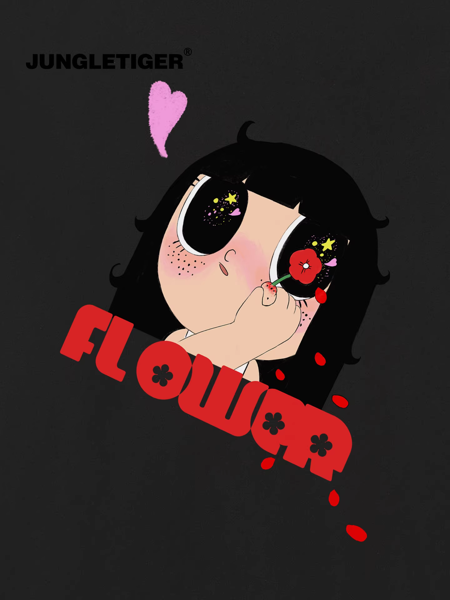 Jungle Tiger & Illustrator Collaboration Starry Eyes Girl Print Áo hoodie hạng nặng 420g dành cho nam và nữ