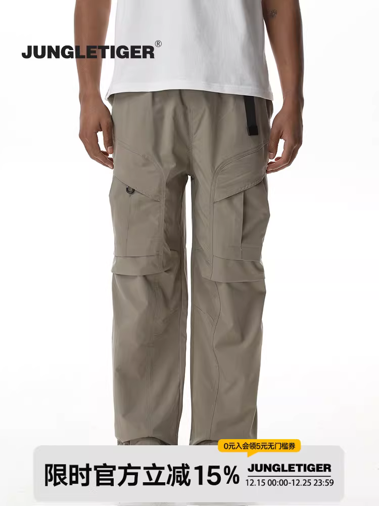 Quần Cargo ống đứng túi hộp lớn Jungle Tiger Xuân Thu Unisex phong cách Mỹ thời trang ngoài trời thương hiệu nổi tiếng lưng thun điều chỉnh quần thường ngày