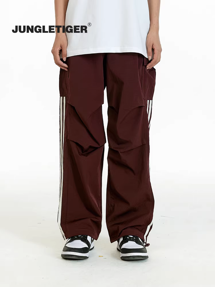 Quần cargo sọc ngang kiểu Mỹ retro Jungle Tiger, unisex, thời thượng, đa năng, dáng thẳng, ba sọc, phong cách thường ngày