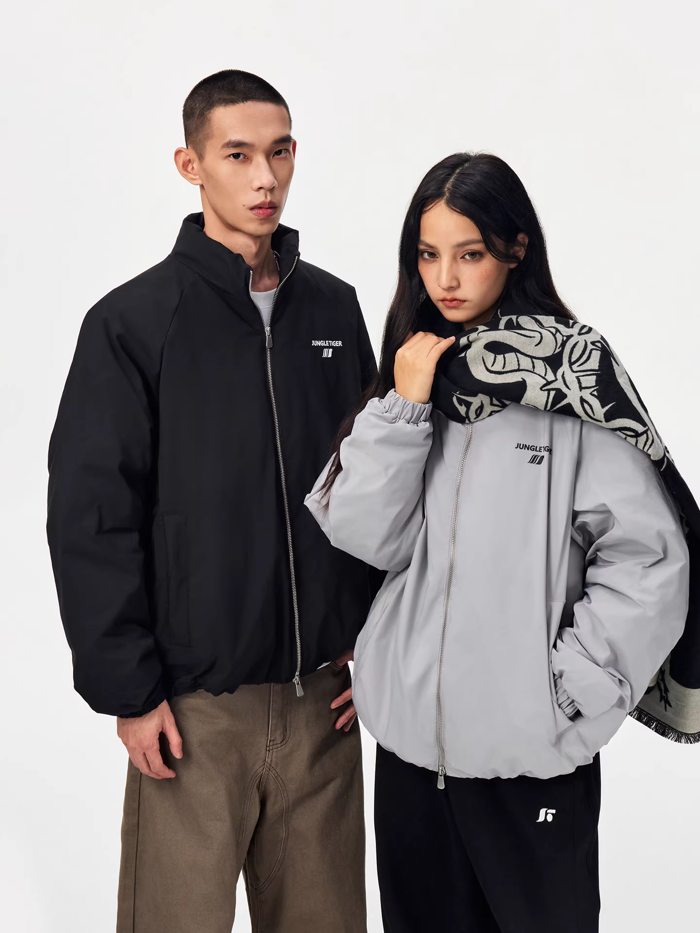 Áo khoác lông vũ trắng cao cấp Jungle Tiger 90% dành cho nam và nữ, mùa đông 2025, cổ đứng, dày dặn, ấm áp, kiểu đôi