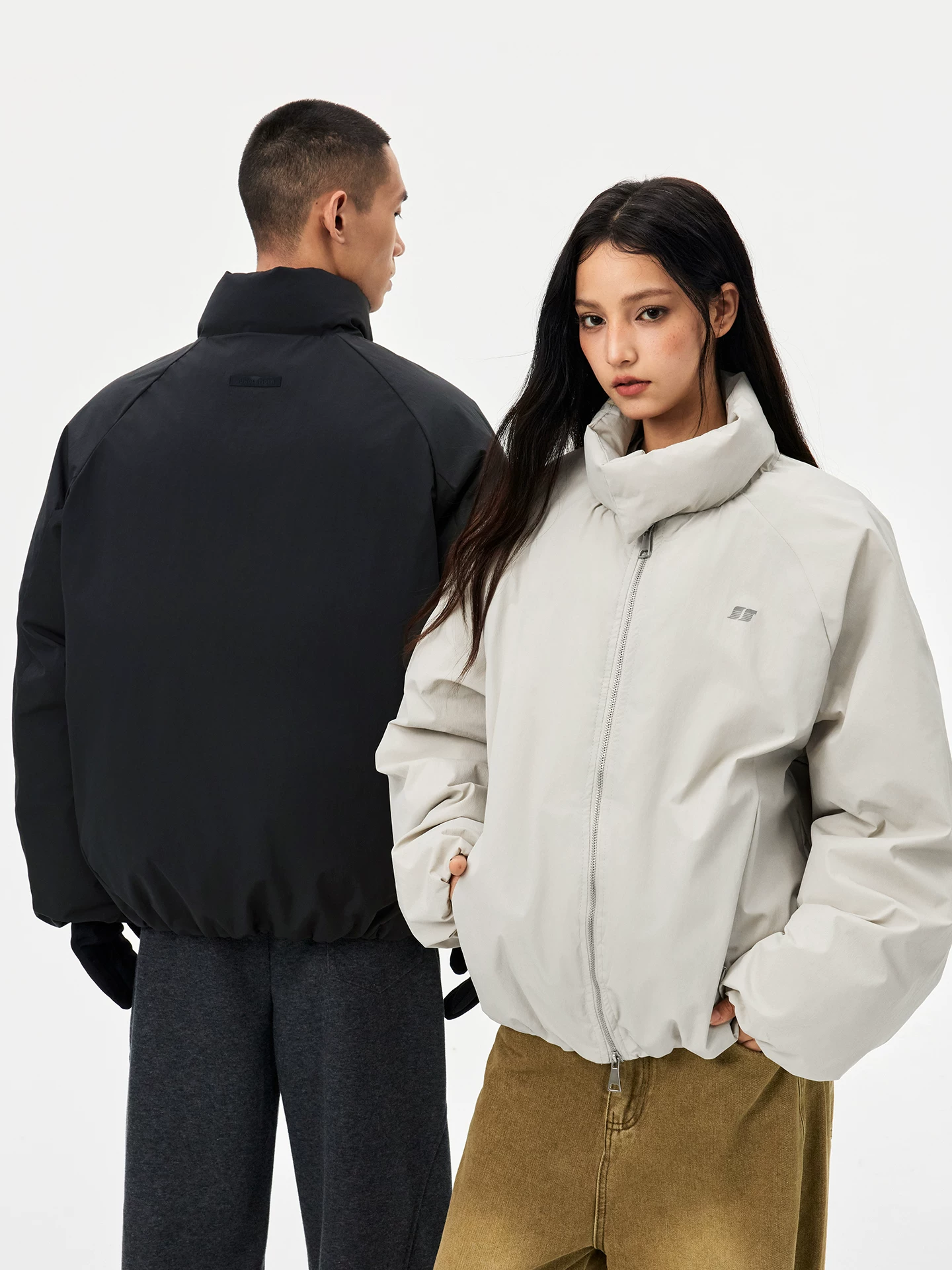 Áo khoác cotton cổ đứng kiểu retro Jungle Tiger dành cho nam, quần áo cotton dày dặn và ấm áp cho mùa đông, áo khoác phao dáng rộng thoải mái cho nữ.