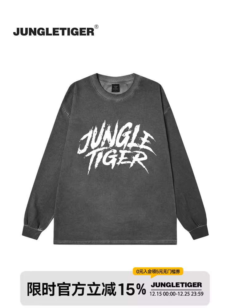 Áo thun dài tay in logo graffiti đường phố Jungle Tiger dành cho nam và nữ, áo sơ mi cotton nguyên chất có mùi thơm oải hương