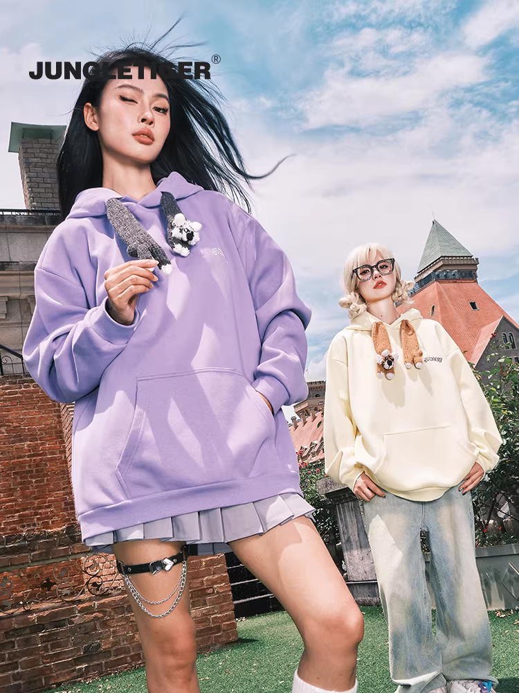 Áo hoodie cặp đôi chất liệu dày dặn, tay dài, có mũ len tháo rời hình hổ rừng, dành cho nam và nữ