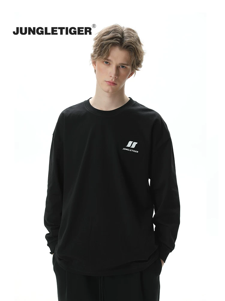 Áo thun dài tay LOGO cotton dày Jungle Tiger dành cho nam và nữ, lớp trong cổ tròn cơ bản cho mùa xuân và mùa thu.