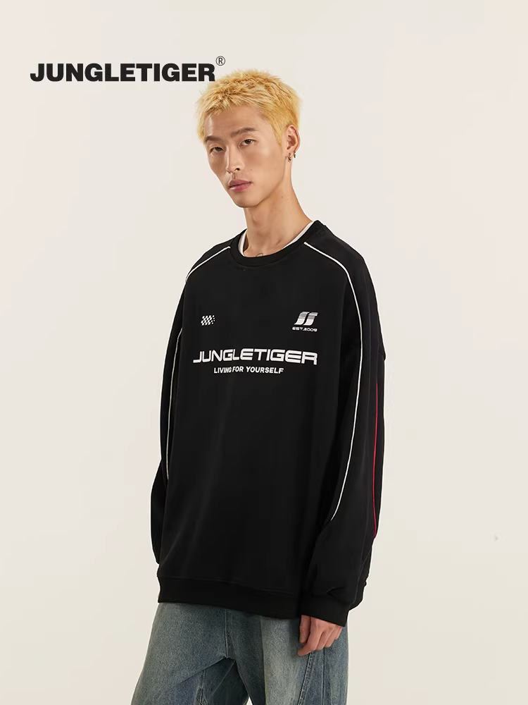 Áo nỉ cổ tròn có logo Jungle Tiger dày dặn mùa thu đông hạng nặng dáng rộng phong cách Mỹ dành cho cặp đôi dành cho nam và nữ