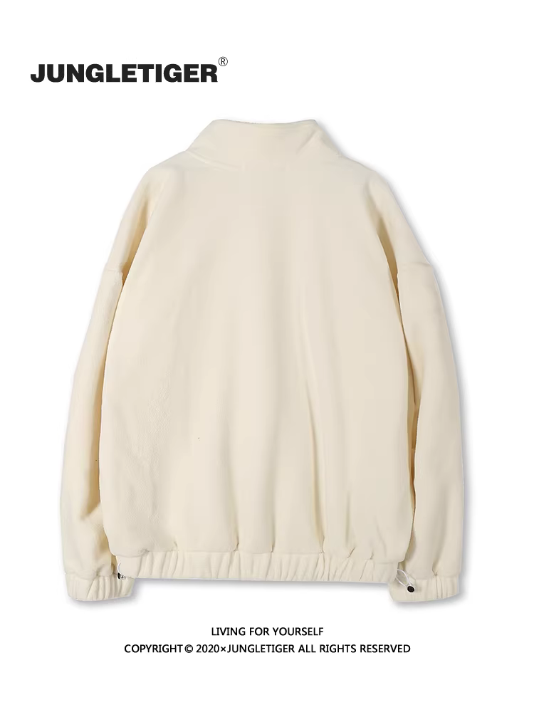 Áo nỉ nửa khóa kéo kiểu Mỹ retro Jungle Tiger dành cho nam, áo khoác trắng oversize thời trang dành cho cặp đôi nữ
