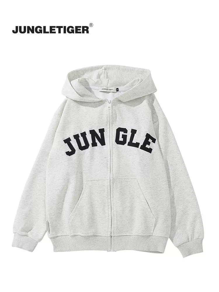 Áo hoodie có khóa kéo thêu phong cách Mỹ, họa tiết hổ rừng, dành cho nam, áo khoác mùa đông kiểu retro thời thượng, dáng rộng, chất liệu dày 330g dành cho nữ