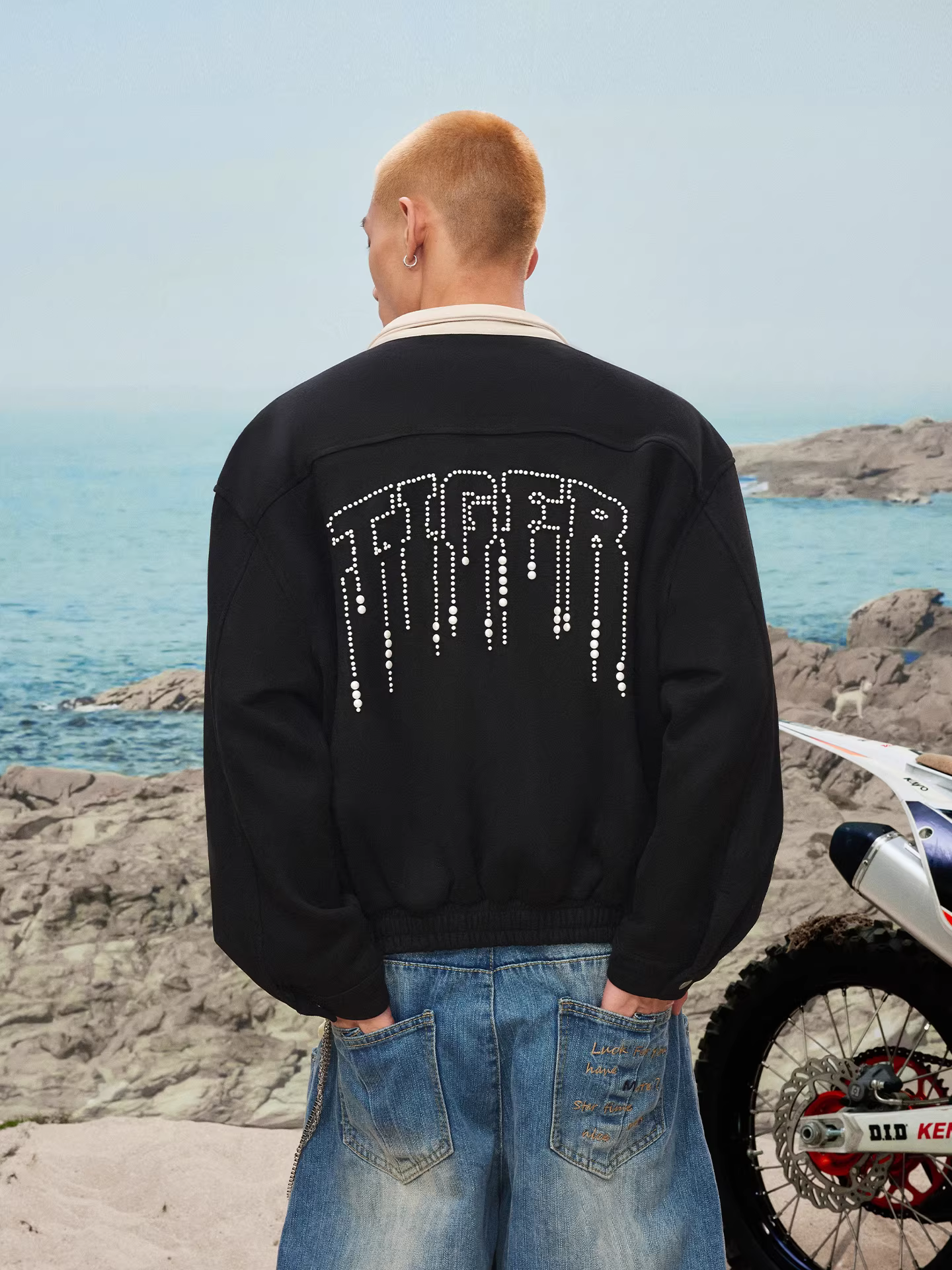 Áo khoác da lộn đính đá pha lê Jungle Tiger 500g, kiểu dáng retro Mỹ, dáng rộng, cổ trụ, dành cho cặp đôi, áo khoác công sở nam