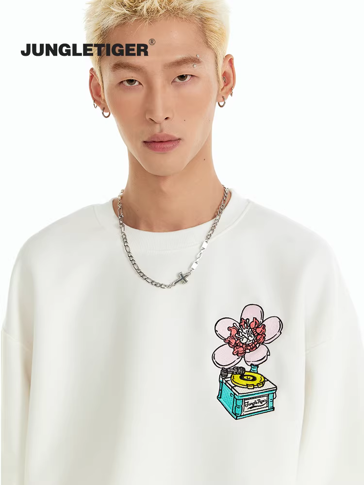 Áo thun cổ tròn thêu hình hổ rừng phong cách cổ điển, thời thượng, chất liệu dày 420g, dành cho cặp đôi, unisex