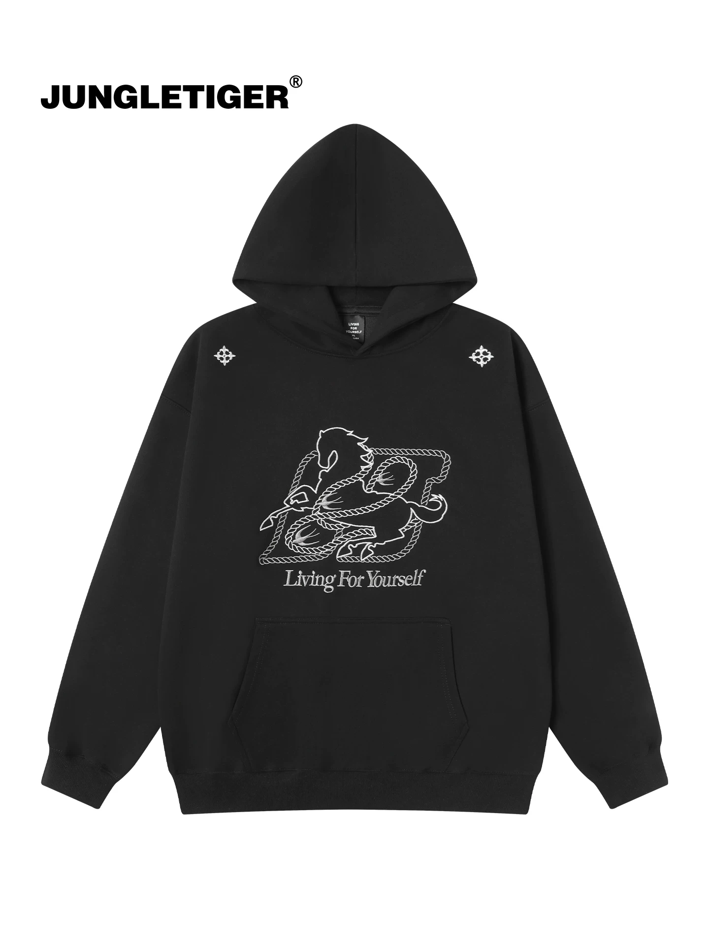 Jungle Tiger 2026 Áo thun có mũ thêu ngựa năm mới Unisex Phong cách Trung Quốc mới Xu hướng quốc gia Năm con ngựa Áo thun chui đầu