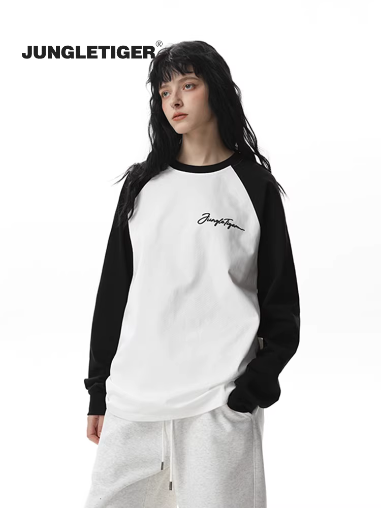 Áo thun tay raglan in logo hổ rừng chất liệu cotton 100% dày 260G, kiểu phối màu, dành cho nam và nữ