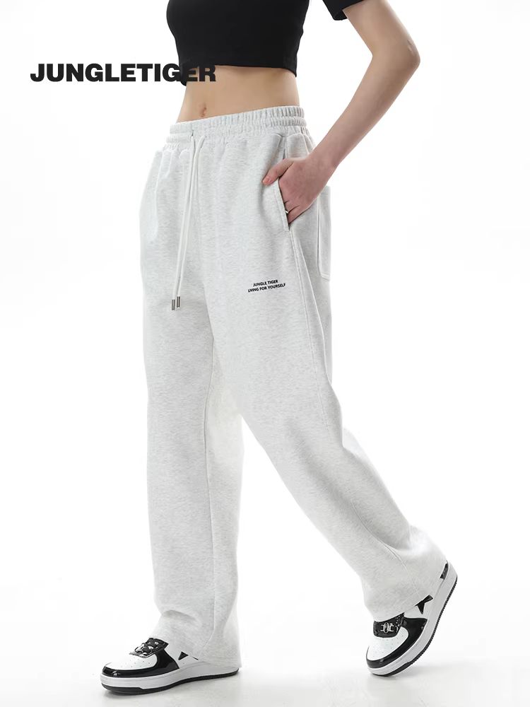 Quần jogger nam in logo nhỏ thời trang Jungle Tiger, chất liệu dày, in lụa, dáng thẳng, chất liệu dệt kim nặng, rộng rãi, mùa xuân thu 2025