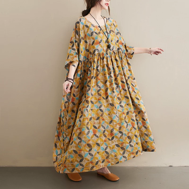 Fat Girl 2026 Mùa hè mới theo phong cách Retro Giảm tuổi tác Váy dài tay ngắn dành cho nữ cỡ lớn, che bụng và trông thon gọn.