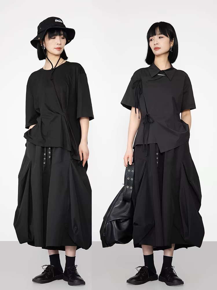 Quần tây phong cách tối màu Yamamoto thời trang cỡ lớn đa năng dáng rộng cạp cao giảm béo quần crop váy mùa hè 2026 phong cách mới