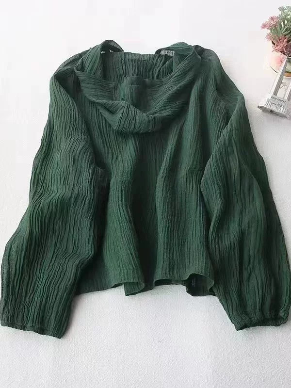 Áo sơ mi có mũ trùm đầu dáng rộng mùa hè đặc biệt dành cho nữ, áo khoác vải lanh mỏng, áo sơ mi chống nắng có mũ trùm đầu bằng vải lanh dáng rộng.