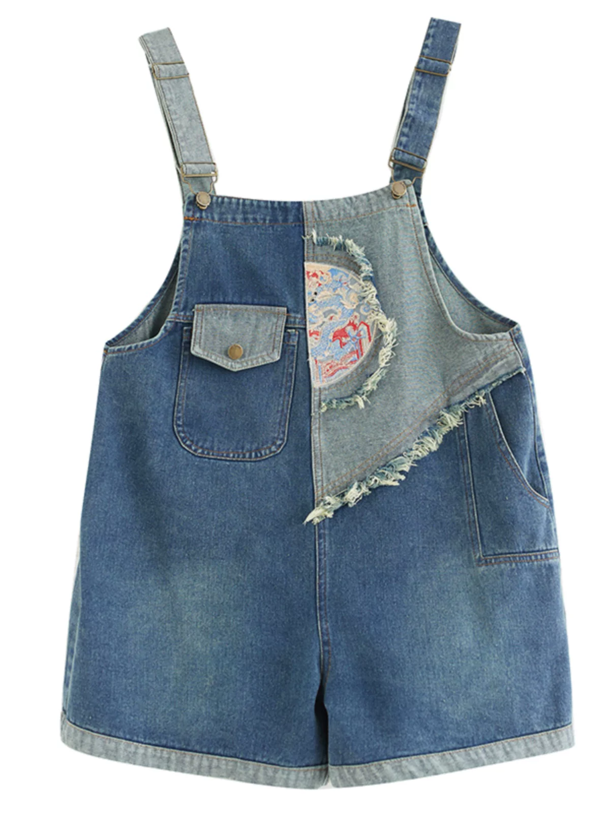 Quần yếm denim thêu kiểu Trung Quốc mới dành cho nữ, thiết kế mới mùa hè, quần short trẻ trung và đa năng, hợp thời trang và độc đáo.