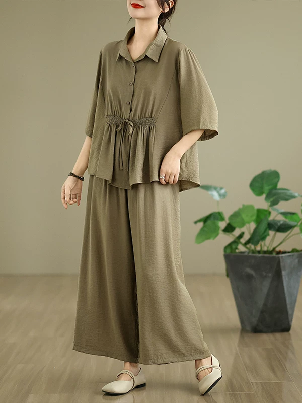 Bộ quần áo linen mùa hè mới 2026 dành cho nữ, size lớn, kiểu dáng rộng rãi, mặc nhà, hai mảnh