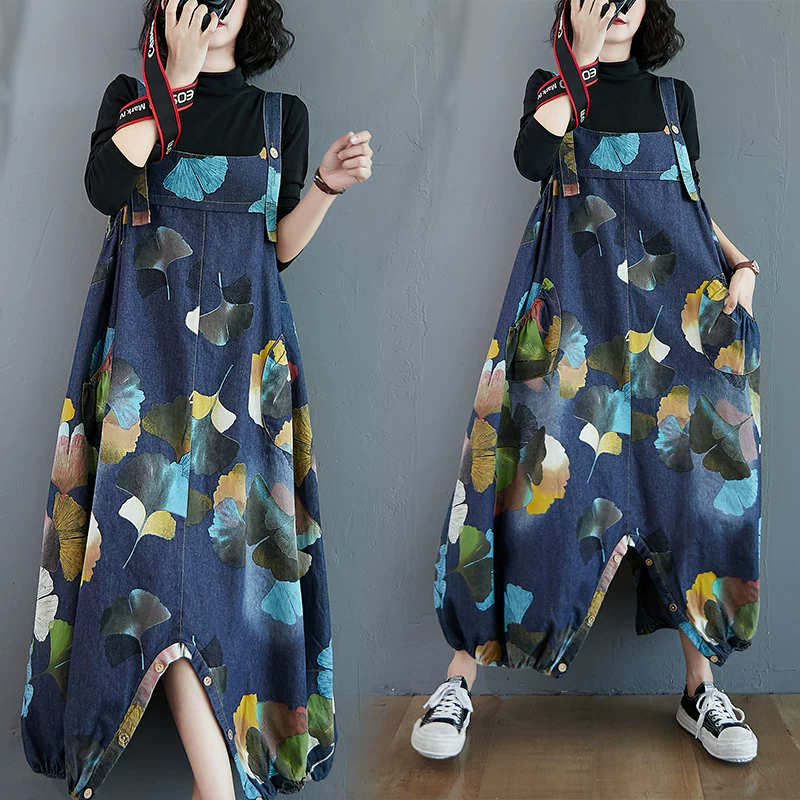 Quần yếm denim nữ size lớn mùa thu đông 2025, kiểu dáng rộng rãi, thời trang, giúp thon gọn, ống rộng.