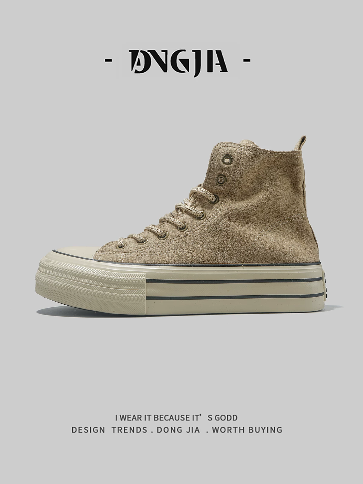 Dongjia Qshoes xuất khẩu giày vải đế dày màu kaki cổ điển dành cho nam và nữ, giày thể thao cổ cao mùa thu mới dành cho các cặp đôi
