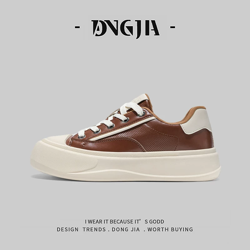 Giày nam Dongjia Qshoes xuất khẩu giày thể thao da đế dày thông thường dành cho nam mùa thu mới phong cách retro đa năng giày trắng