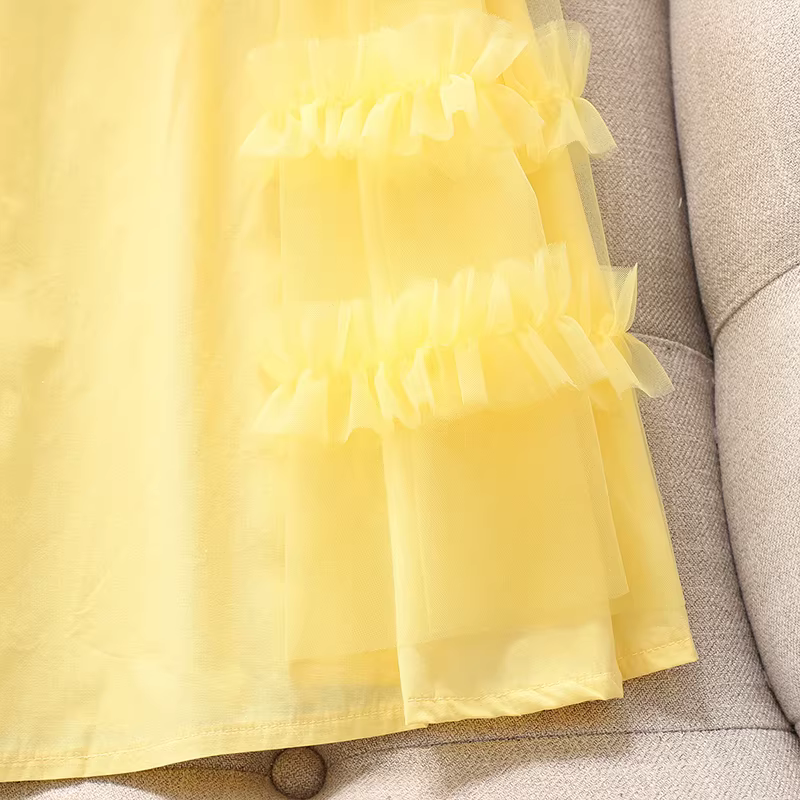 Váy liền thân không tay mùa hè kiểu mới 2025 cho bé gái, váy yếm lưới, váy mùa hè công chúa cho bé gái