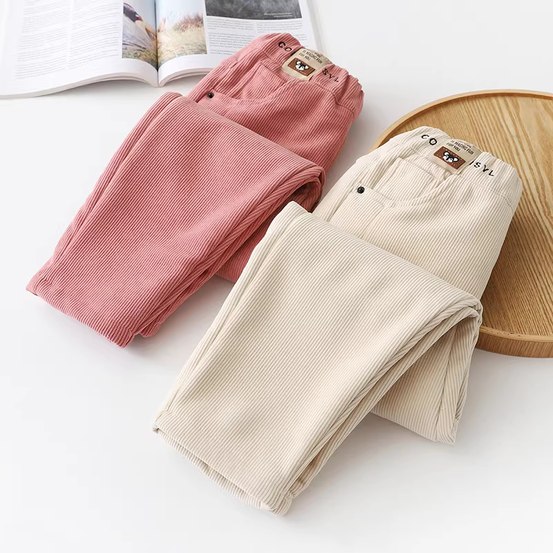 Quần cotton ấm áp cho bé gái có lớp lót lông cừu, quần nhung dày mới cho mùa thu đông, quần dài cho trẻ lớn và bé gái.