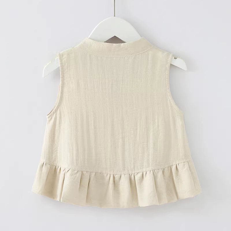 Bộ trang phục mùa hè kiểu Trung Quốc mới năm 2025 dành cho bé gái, mẫu mới, váy không tay mùa hè với quần ống rộng xếp ly dành cho bé gái lớn hơn