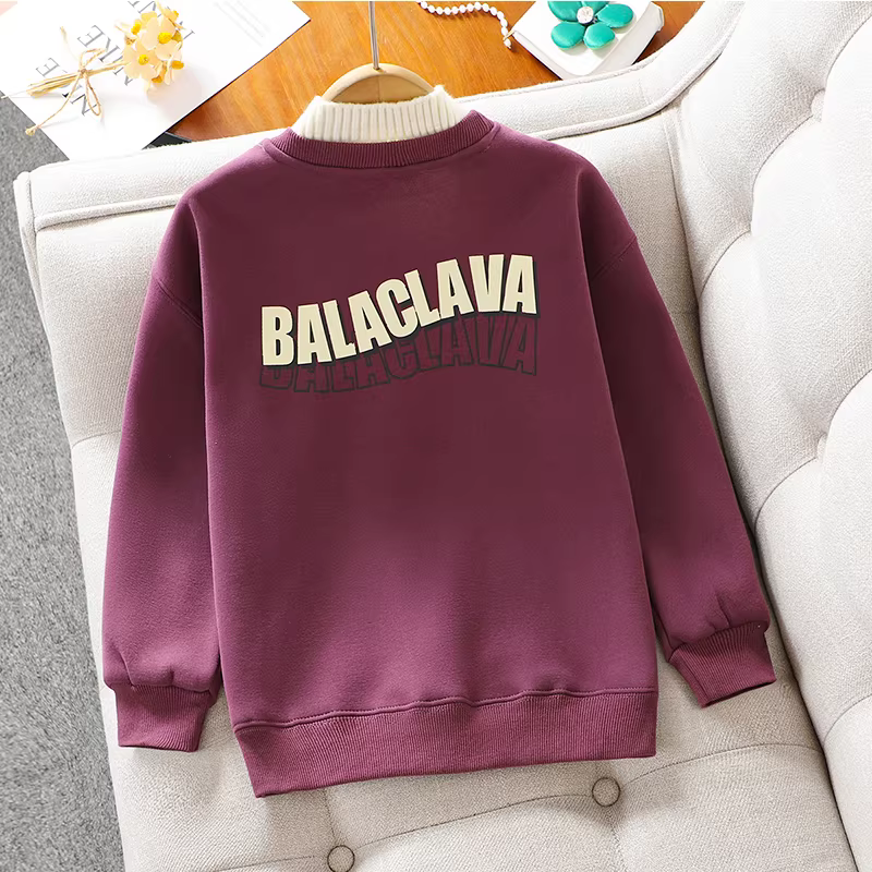 Áo len nỉ bé gái thu đông 2025 kiểu mới, áo liền thân giữ ấm, cổ lọ nửa cao, thời trang trẻ em