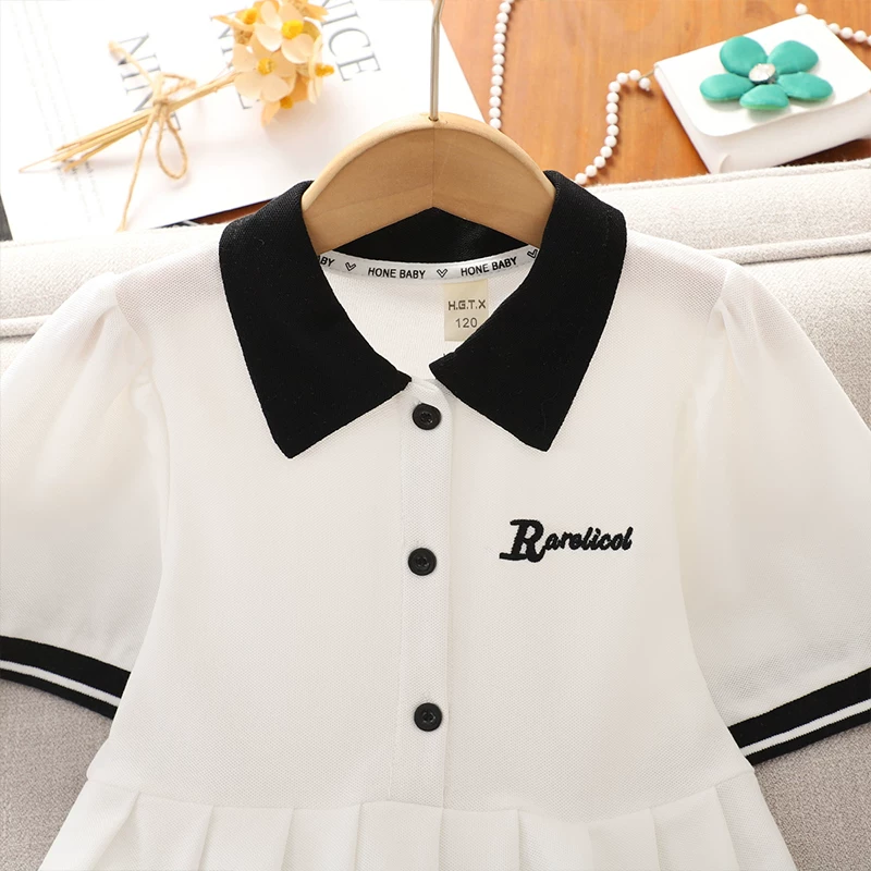 Váy phong cách preppy dành cho bé gái trang phục mùa hè dành cho bé gái lớn hơn Váy polo ngắn tay mùa hè Váy thể thao mỏng thông thường dành cho bé gái