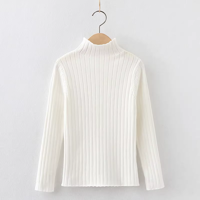 Áo len bé gái thu đông 2025 kiểu dáng thời trang mới, cổ nửa cao, lót lông, chất liệu dệt kim, áo trơn màu cho trẻ em