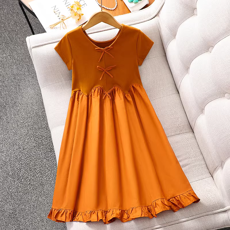 Váy hè bé gái 2025 kiểu Hàn Quốc mới, váy công chúa ngắn tay, váy mùa hè thường ngày mỏng nhẹ cho bé gái