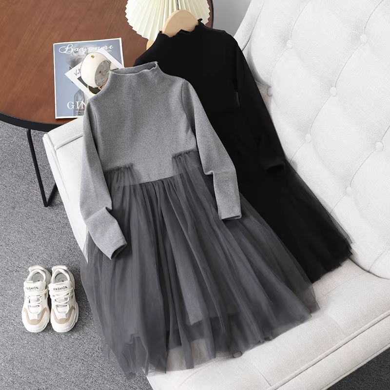 Váy bé gái thu đông 2025, quần áo thu mới cho bé, váy công chúa lưới, váy len bé gái thời trang, váy lót bé gái