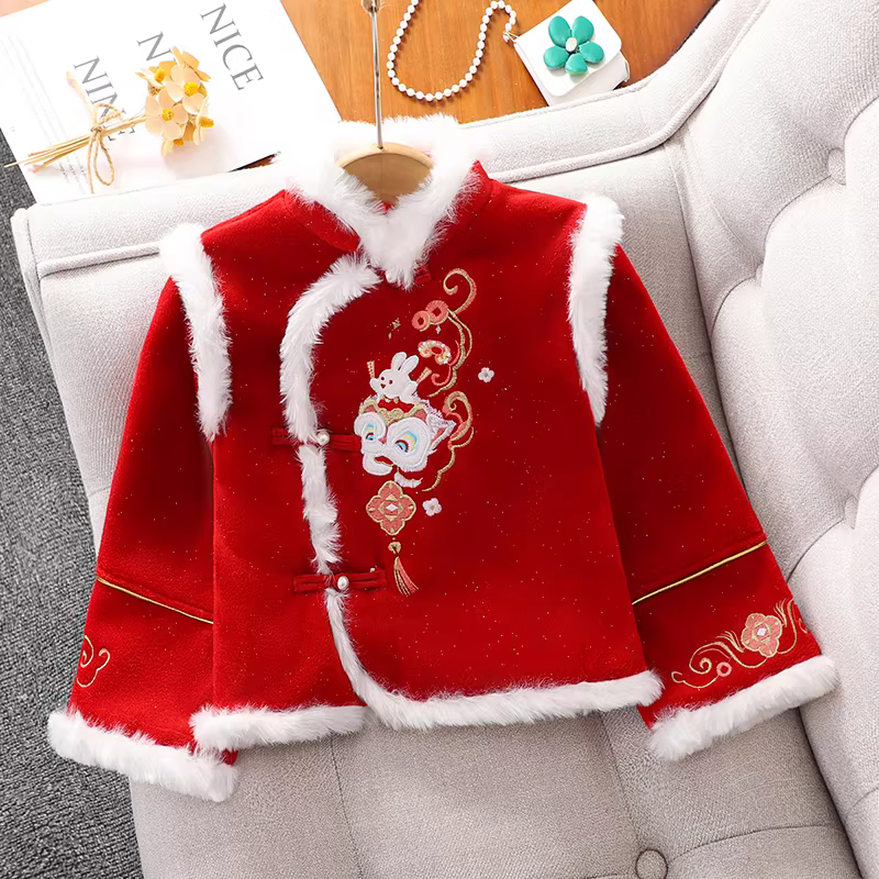 Bộ trang phục Tết thiếu nữ Thu/Đông 2025 kiểu mới, bộ đồ Tang phục chân váy mặt ngựa, đầm Tết trẻ em