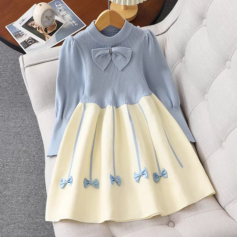 Váy áo len nữ bé gái 2025 kiểu Hàn Quốc mới thời trang quần áo trẻ em mùa thu đông váy kiểu tiểu thư thơ mộng màu đỏ dệt kim