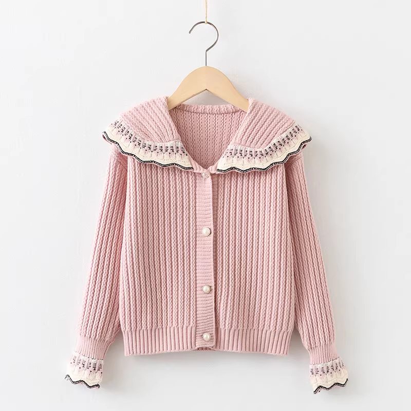 Áo len cardigan nữ, phong cách preppy trẻ em, mẫu mới xuân thu 2025, áo khoác ngoài thời trang cho trẻ lớn.